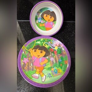 Vintage Dora the Explorer Kids Bowl and Plate Set
